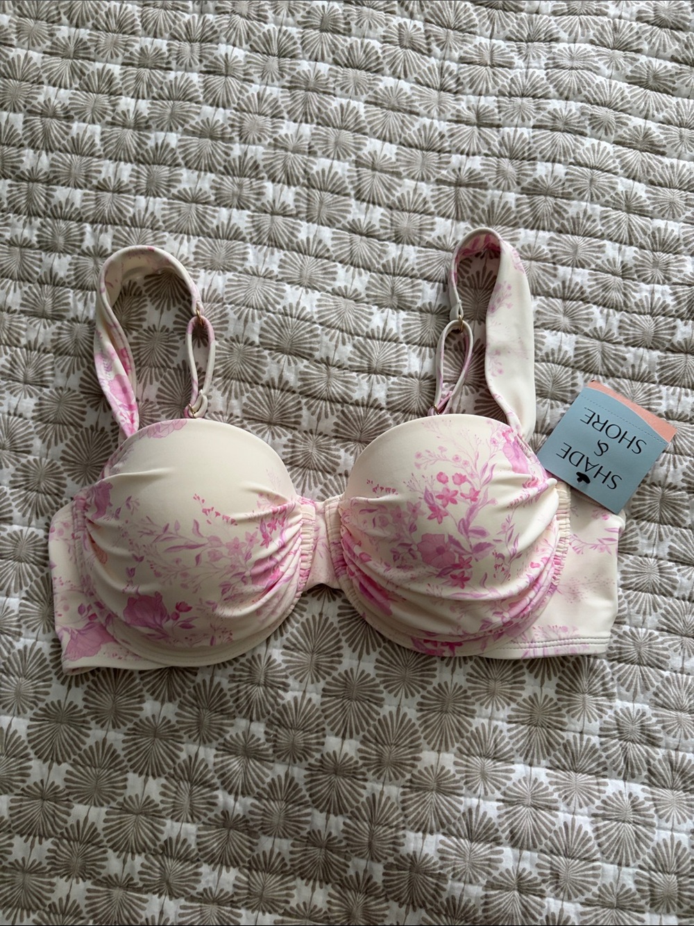 Shade & Shore Cream Bathing Suit Top with Pink Floral Print Underwire